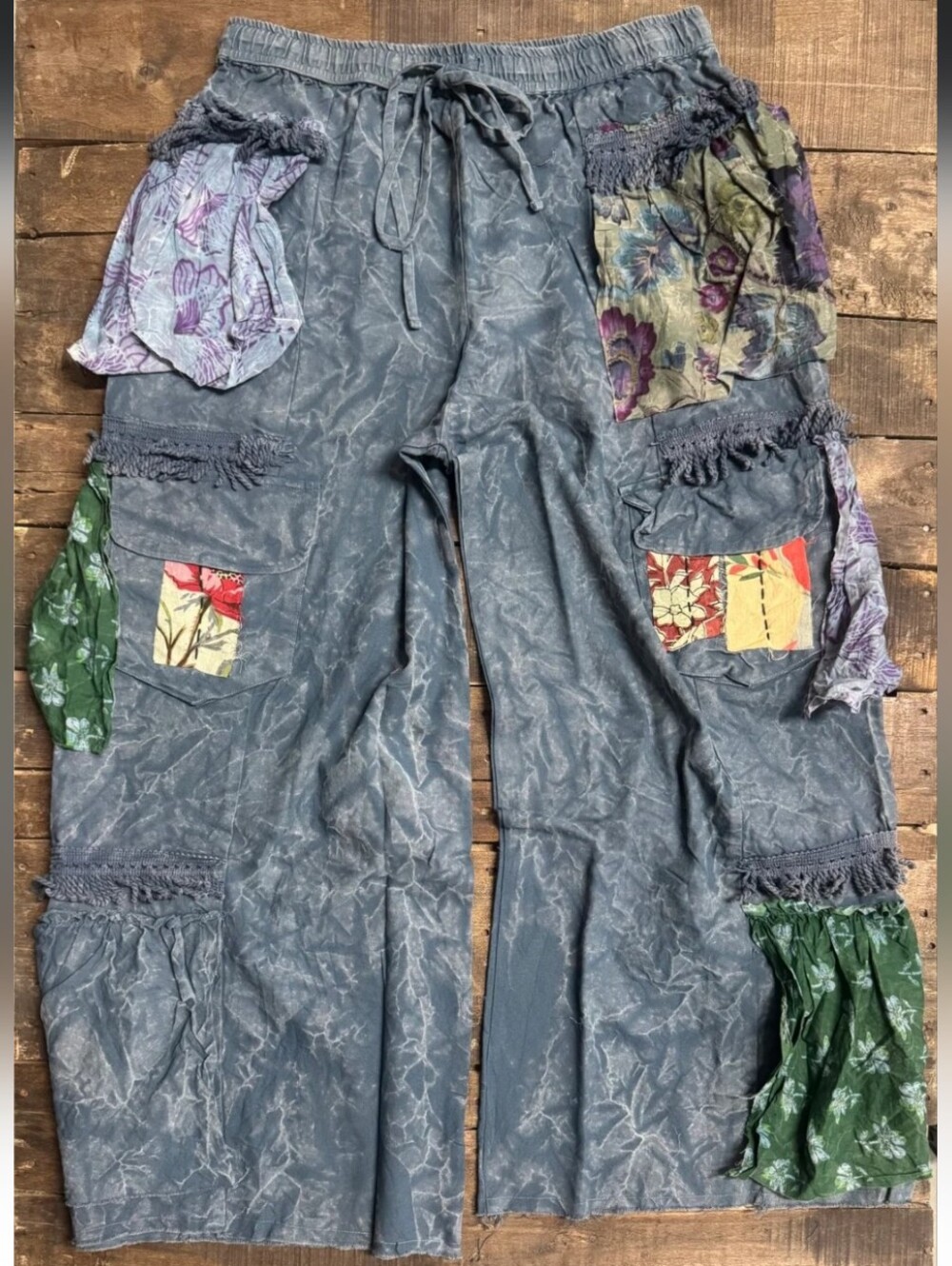 🔥BRAND NEW Whisperfall Pants - Navy; Wide Leg Patchwork Boho Pants - Picture 2 of 2